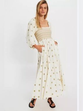 Free People Cream Dahlia Embroidered Maxi Dress